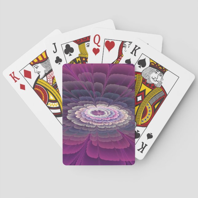 Striking Flower Colorful Abstract Fractal Art Pink Poker Cards (Back)