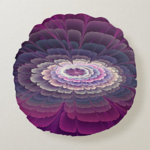 Striking Flower Colorful Abstract Fractal Art Pink Round Pillow
