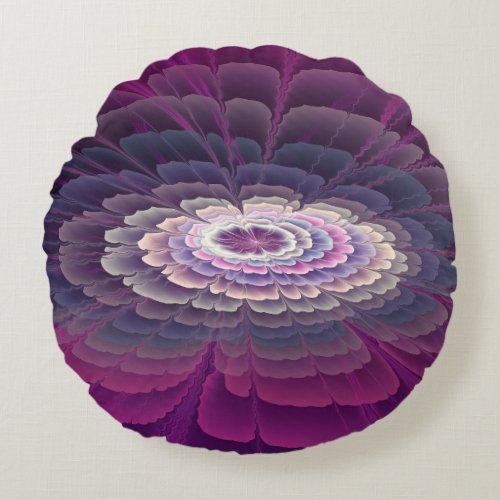 Striking Flower Colorful Abstract Fractal Art Pink Round Pillow