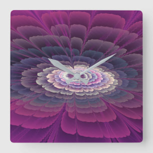 Striking Flower Colorful Abstract Fractal Art Pink Square Wall Clock