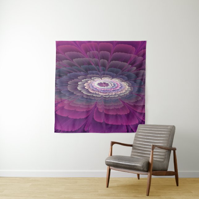 Striking Flower Colorful Abstract Fractal Art Pink Tapestry (In Situ)