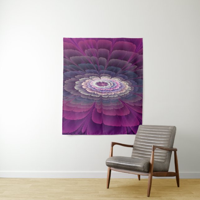 Striking Flower Colorful Abstract Fractal Art Pink Tapestry (In Situ)