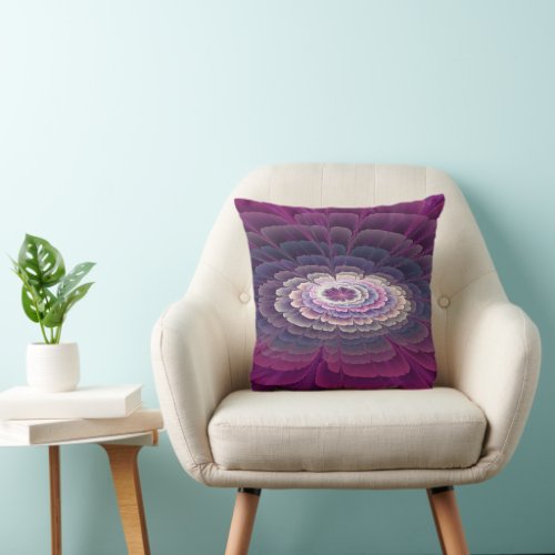 Striking Flower Colorful Abstract Fractal Art Pink Throw Pillow