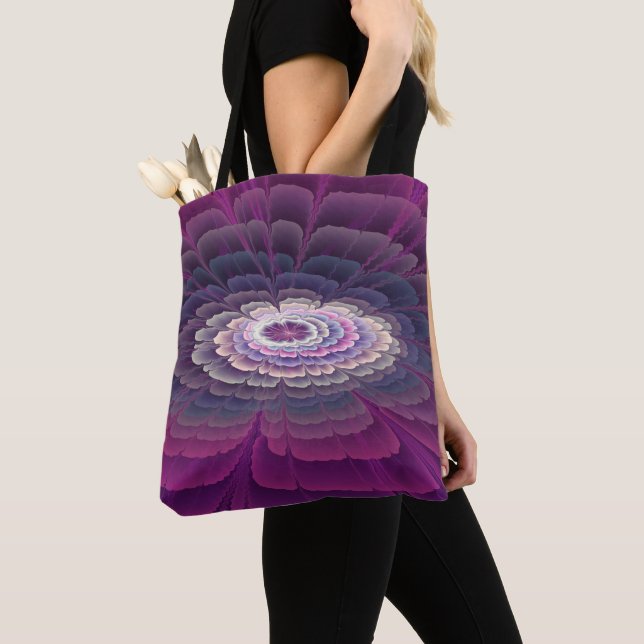 Striking Flower Colorful Abstract Fractal Art Pink Tote Bag (Close Up)
