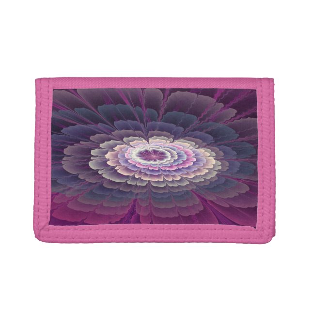 Striking Flower Colorful Abstract Fractal Art Pink Trifold Wallet (Front)