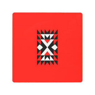 Striking Geometric Pattern: Red, Black, White Metal Print