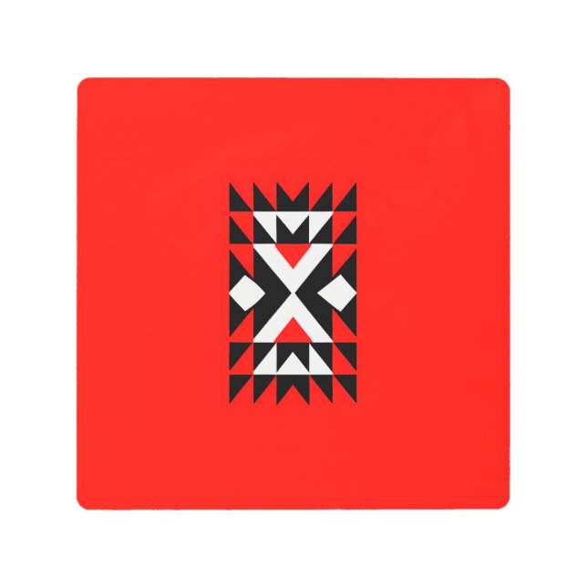 Striking Geometric Pattern: Red, Black, White Metal Print (Front)