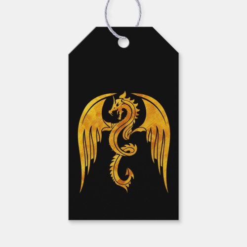 Striking Gold and Black Mythical Dragon   Gift Tags