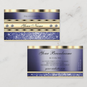 Striking Gold Blue Sparkling Glitter Diamonds Business Card