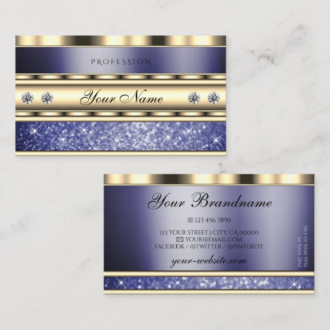 Striking Gold Blue Sparkling Glitter Diamonds Business Card (Front/Back)
