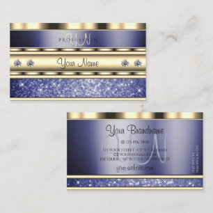 Striking Gold Blue Sparkling Glitter with Monogram Business Card