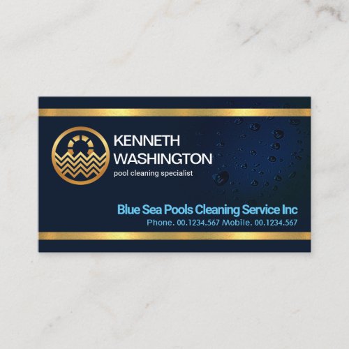 Striking Gold Lines Blue Water Drops Swimming Pool Business Card