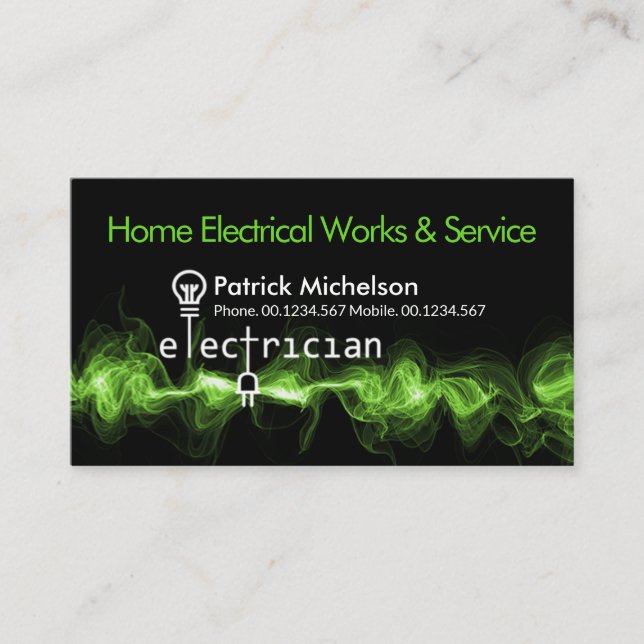 Striking Green Lightning Electrician Service Business Card (Front)