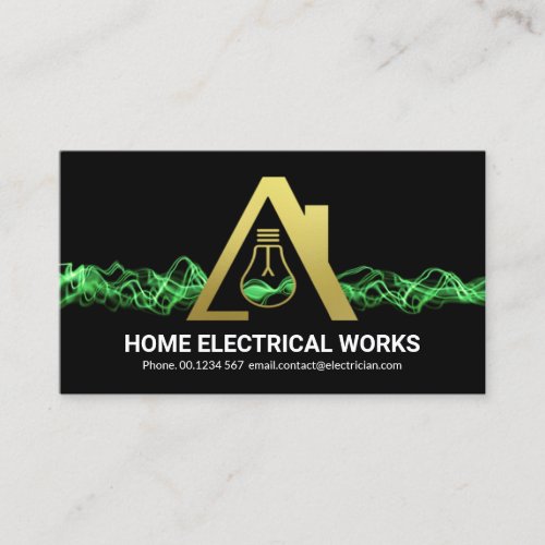 Striking Green Lightning Gold Electric Home Bulb Business Card