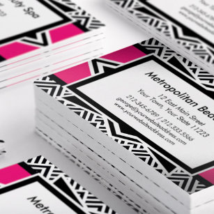 Striking Hot Pink Black Art Deco Chevron Pattern B Business Card