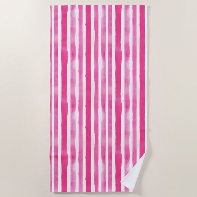 Striking Hot Pink Stripe Beach Towel (Front)
