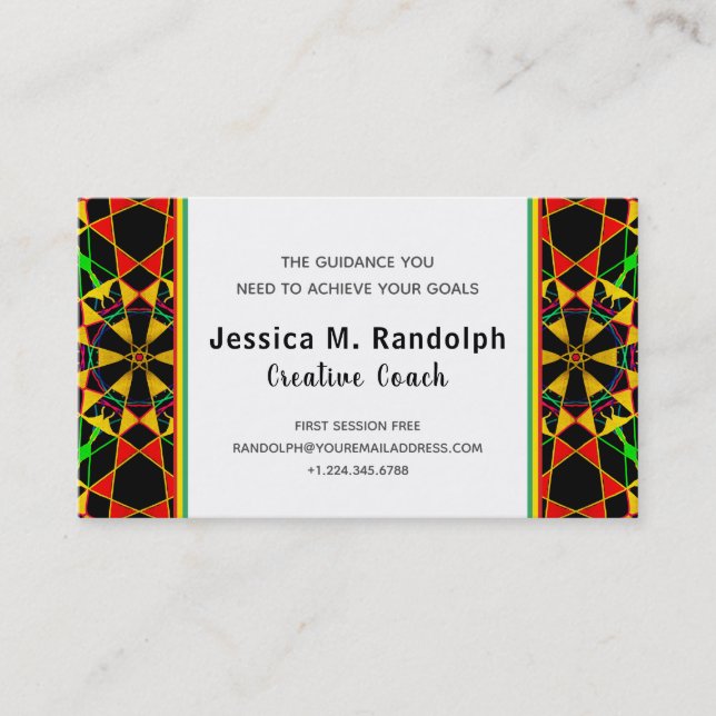 Striking Jamaican Colors Tribal Style Pattern Business Card (Front)