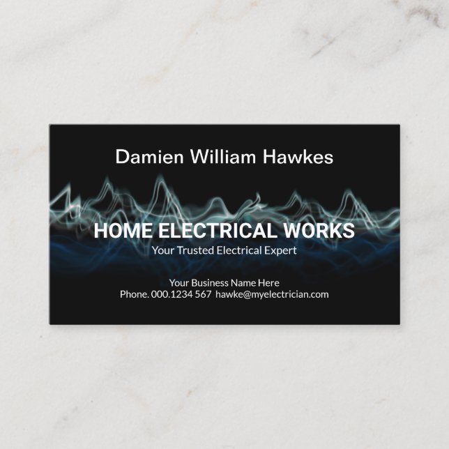 Striking Lightning Electric Waves  Electrician Business Card (Front)