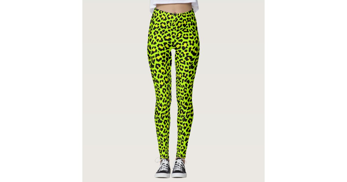 Striking Lime Green Punk Rock Leopard print Leggings | Zazzle