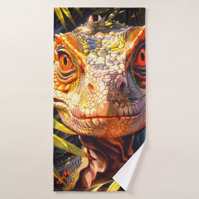 Striking Lizard Face Closeup Bath Towel (Bath Towel)