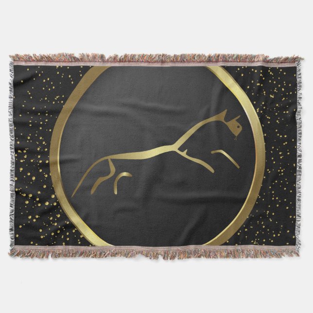 Striking Metallic Gold Uffington Horse  Throw Blanket (Front)