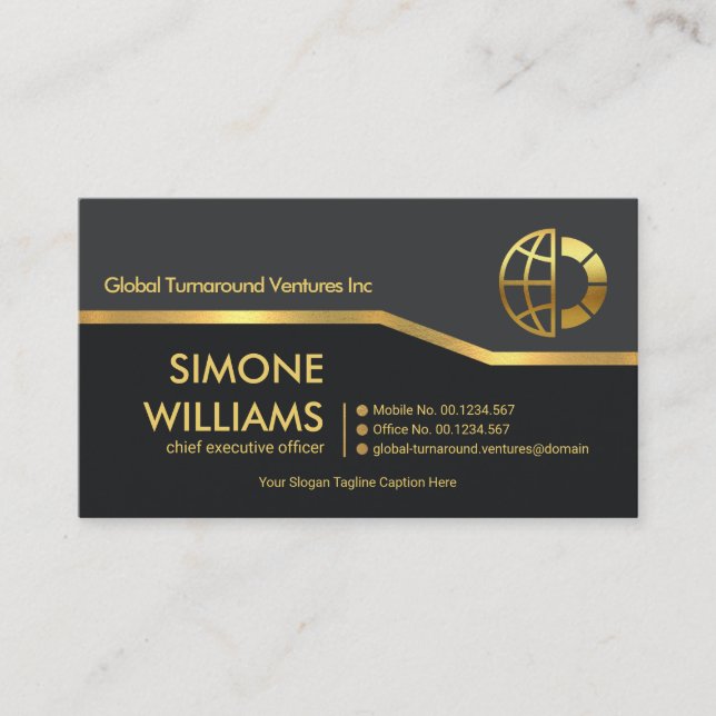 Striking Minimalist Gold Stripe Founder CEO Business Card (Front)