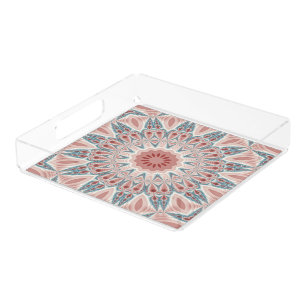 Striking Modern Kaleidoscope Mandala Fractal Art Acrylic Tray