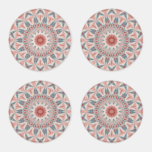 Striking Modern Kaleidoscope Mandala Fractal Art Coaster Set