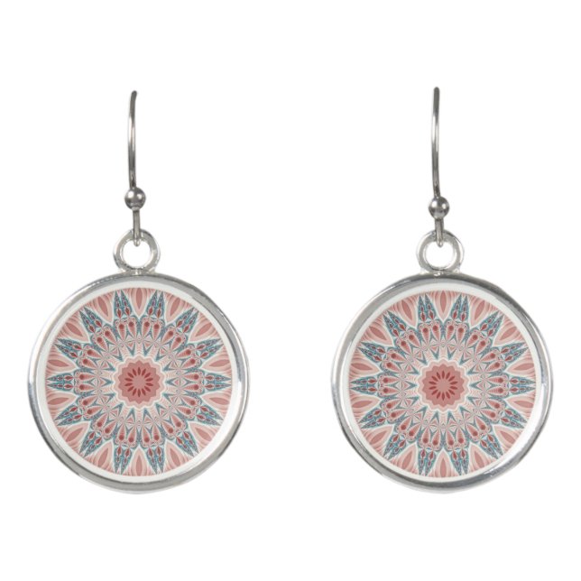 Striking Modern Kaleidoscope Mandala Fractal Art Earrings (Front)