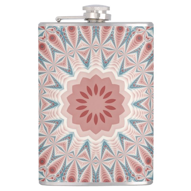 Striking Modern Kaleidoscope Mandala Fractal Art Flask (Front)