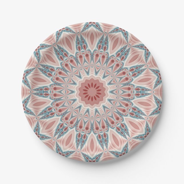 Striking Modern Kaleidoscope Mandala Fractal Art Paper Plates (Front)