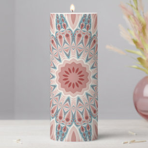 Striking Modern Kaleidoscope Mandala Fractal Art Pillar Candle