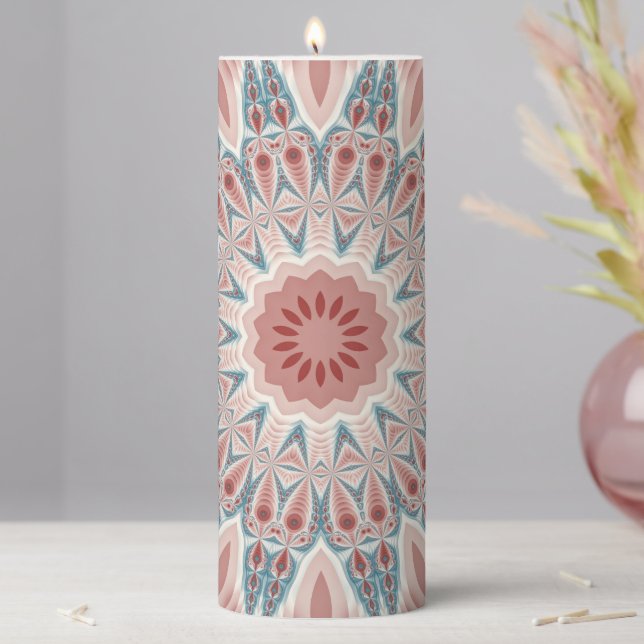Striking Modern Kaleidoscope Mandala Fractal Art Pillar Candle (In Situ)