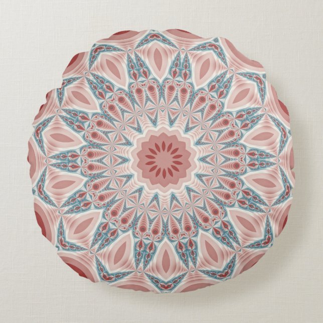 Striking Modern Kaleidoscope Mandala Fractal Art Round Pillow (Front)