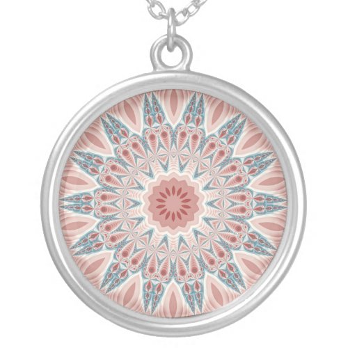 Striking Modern Kaleidoscope Mandala Fractal Art Silver Plated Necklace