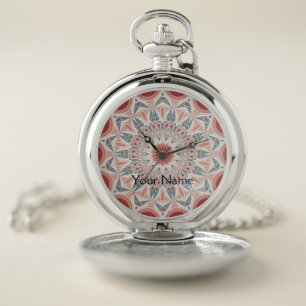 Striking Modern Kaleidoscope Mandala Fractal Name Pocket Watch