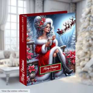 Striking Modern Mrs. Claus Christmas 3 Ring Binder