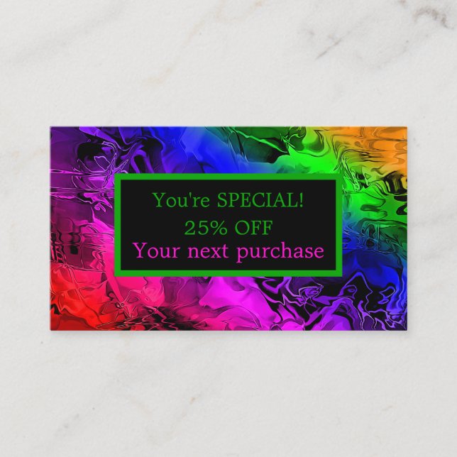 Striking Modern Rainbow Iridescent Colors Discount Card (Front)