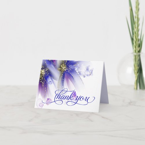 Striking Navy Purple Abstract Floral Thank You Card