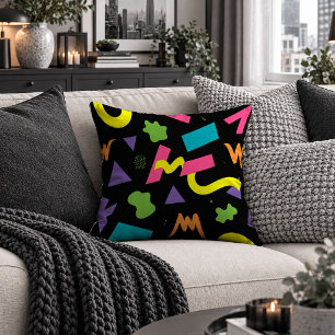 Striking Neon Colorful Shapes Throw Pillow Art