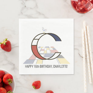 Striking Neoplasticism Style Monogram. Letter C Napkins
