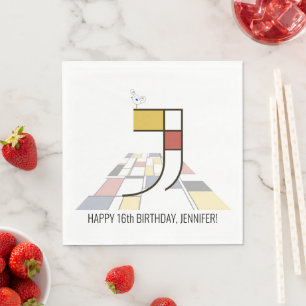 Striking Neoplasticism Style Monogram. Letter J Napkins