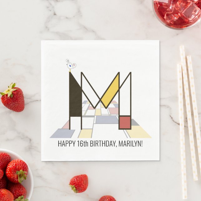 Striking Neoplasticism Style Monogram. Letter M Napkins (Insitu)