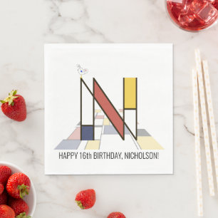 Striking Neoplasticism Style Monogram. Letter N Napkins
