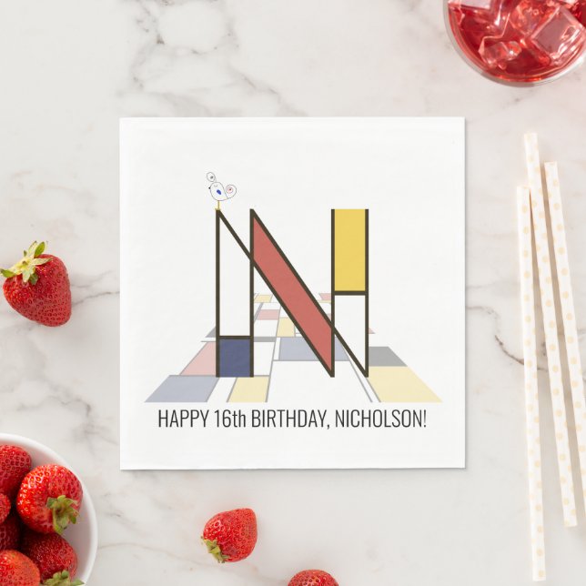 Striking Neoplasticism Style Monogram. Letter N Napkins (Insitu)