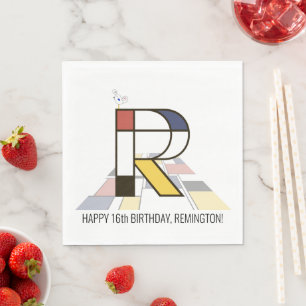Striking Neoplasticism Style Monogram. Letter R Napkins