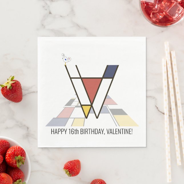 Striking Neoplasticism Style Monogram. Letter V Napkins (Insitu)