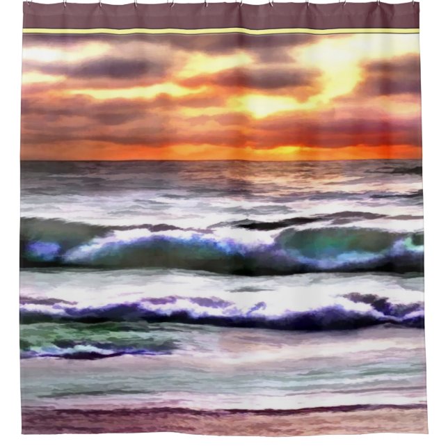 Striking Ocean Sunset at the Beach Shower Curtain (Front)