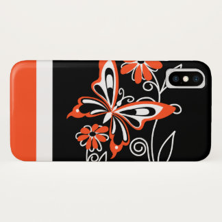 Striking Orange Butterfly and Flowers on Black iPhone XS Case
