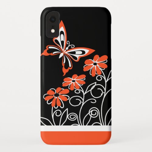 Striking Orange Butterfly and Flowers on Black iPhone XR Case